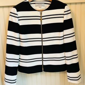 Tahari lined black & white zip up jacket